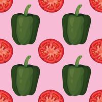 il peperone verde e il pomodoro rosso disegnano a mano il disegno del modello senza cuciture delle verdure vettore
