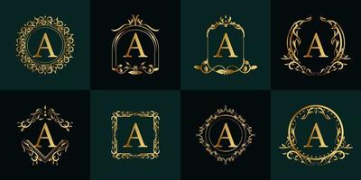 logo iniziale a con ornamento di lusso o cornice floreale, collezione di set. vettore