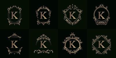 collezione di logo iniziale k con ornamento di lusso o cornice floreale vettore