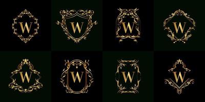 collezione di logo iniziale w con ornamento di lusso o cornice floreale vettore