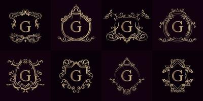 collezione di logo iniziale g con ornamento di lusso o cornice floreale vettore