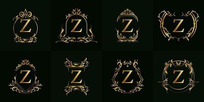logo iniziale z con ornamento di lusso o cornice floreale, collezione di set. vettore
