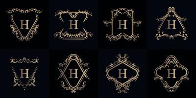 collezione di logo iniziale h con ornamento di lusso o cornice floreale vettore