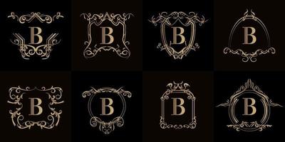 set di logo iniziale b con ornamento di lusso o cornice floreale vettore