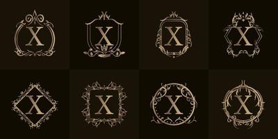 logo iniziale x con ornamento di lusso o cornice floreale, collezione di set. vettore