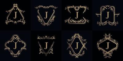 collezione di logo iniziale j con ornamento di lusso o cornice floreale vettore