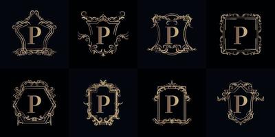 collezione di logo iniziale p con ornamento di lusso o cornice floreale vettore