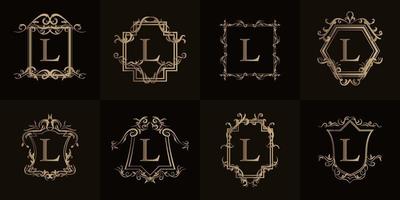 collezione di logo iniziale l con ornamento di lusso o cornice floreale vettore