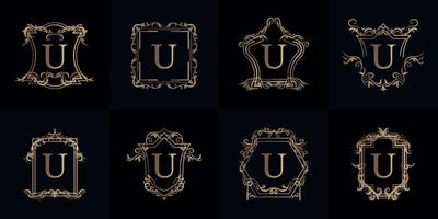 collezione di logo iniziale u con ornamento di lusso o cornice floreale vettore