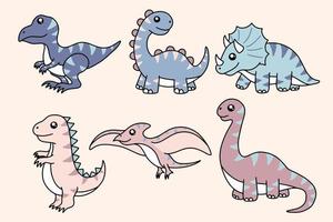carino collezione dino fossili dinosauri bambino bambini animale cartone animato doodle divertente clipart vettore