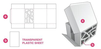 scatola pieghevole in cartone con finestra astratta e sagoma fustellata in foglio di plastica trasparente vettore