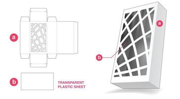 scatola con finestra astratta e modello fustellato in foglio di plastica trasparente vettore