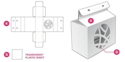 scatola con finestra circolare astratta e modello fustellato in foglio di plastica