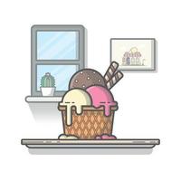 illustrazione dell'icona di vettore del fumetto del gelato. cibo bevanda icona concetto isolato premium vettore. stile cartone animato piatto