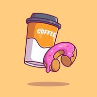 illustrazione dell'icona di vettore del fumetto di caffè e ciambella. cibo e bevande icona concetto isolato vettore premium. stile cartone animato piatto