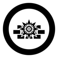 icona della parete di mattoni di esplosione in cerchio rotondo colore nero illustrazione vettoriale immagine in stile piatto