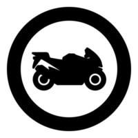 silhouette della motocicletta moto sportiva icona della bici in cerchio rotondo colore nero illustrazione vettoriale immagine stile contorno solido
