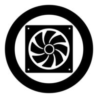 ventola per computer dispositivo di raffreddamento del processore sistema di raffreddamento della cpu icona del ventilatore in cerchio rotondo colore nero illustrazione vettoriale immagine in stile piatto