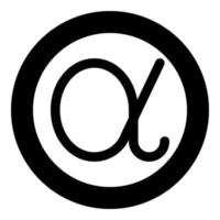 simbolo alfa greco lettera minuscola icona del carattere in cerchio rotondo colore nero illustrazione vettoriale immagine in stile piatto