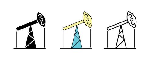 disegno dell'icona di trivellazione petrolifera. icona di trivellazione petrolifera impostata in silhouette, colorata e lineare. illustrazione vettoriale della linea dell'icona del giacimento petrolifero isolata su uno sfondo pulito per il design del logo dell'applicazione mobile web.