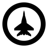 aereo da caccia militare icona dell'aereo da caccia in cerchio rotondo colore nero illustrazione vettoriale immagine in stile piatto