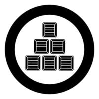 cassette piramidali scatole di legno contenitori icona in cerchio rotondo colore nero illustrazione vettoriale immagine in stile piatto