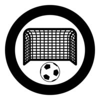 pallone da calcio e concetto di penalità del cancello aspirazione dell'obiettivo grande icona del palo di calcio in cerchio rotondo colore nero illustrazione vettoriale immagine in stile piatto