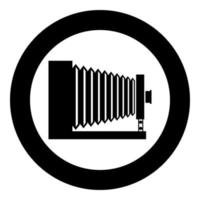 fotocamera retrò vintage foto fotocamera vista laterale icona in cerchio rotondo colore nero illustrazione vettoriale immagine in stile piatto