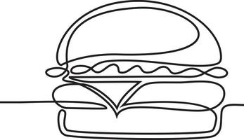 hamburger disegnato in una linea. linea continua vettore