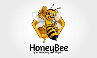personaggio dei cartoni animati di logo dell'ape del miele. vettore felice ape cartone animato che vola con un delizioso miele. illustrazione del logo vettoriale.