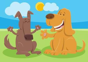 due cani cartoni animati felici personaggi animali comici vettore