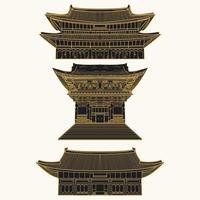 line art della costruzione di templi in asia vettore