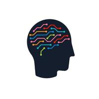 icona della testa piatta del concetto di logo per la salute del cervello e l'educazione intelligente. logotipo vettoriale del profilo facciale per farmacia, istruzione, logo della medicina. illustrazione vettoriale.