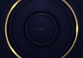 eleganti cerchi dorati 3d con cerchio blu e illuminazione su sfondo scuro vettore