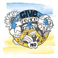 un simbolo di pace con scritte e doodle elementi. uno scarabocchio disegnato a mano. dare una possibilità alla pace. nessuna guerra in Ucraina. vettore