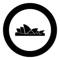 icona del teatro dell'opera di sydney colore nero in cerchio rotondo vettore