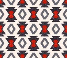 ikat nativo azteco tribale rombo forma geometrica sfondo senza soluzione di continuità. disegno etnico del modello di colore grigio rosso-blu. utilizzare per tessuti, tessuti, elementi di decorazione d'interni, tappezzeria, avvolgimento. vettore