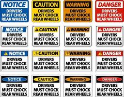 i conducenti devono bloccare il segno dell'etichetta delle ruote su sfondo bianco vettore