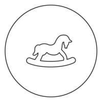 cavallo giocattolo icona nera contorno nell'immagine del cerchio vettore