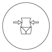 concetto di donna dimagrante icona nera contorno nell'immagine del cerchio vettore