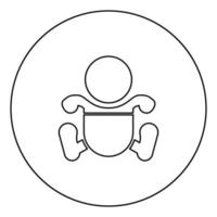 bambino ragazzo con pannolini icona nera contorno nell'immagine del cerchio vettore