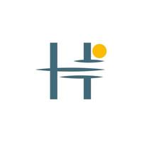 logo icona lettera h con disegno dell'icona del tramonto vettore