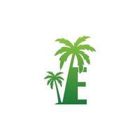 logo della lettera e e vettore di disegno dell'icona dell'albero di cocco