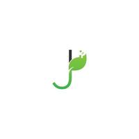 lettera j logo foglia icona digitale design concept vettore