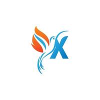 lettera x combinata con il logo dell'icona del colibrì dell'ala di fuoco vettore