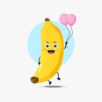 illustrazione del simpatico personaggio banana che trasporta palloncino vettore