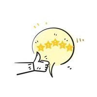 icona dell'illustrazione della recensione del cliente di feedback a cinque stelle di doodle disegnato a mano vettore