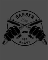 logo disegno vettoriale mano che tiene le forbici per barbiere