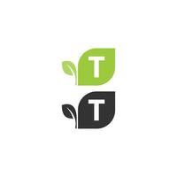 lettera t logo foglia icona design concept vettore