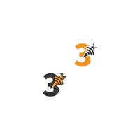 logo di design creativo dell'icona dell'ape numero 3 vettore